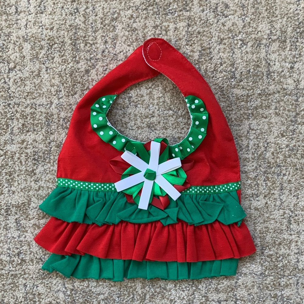 Red & Green Christmas Bib Ruffles Bow Polka Dots